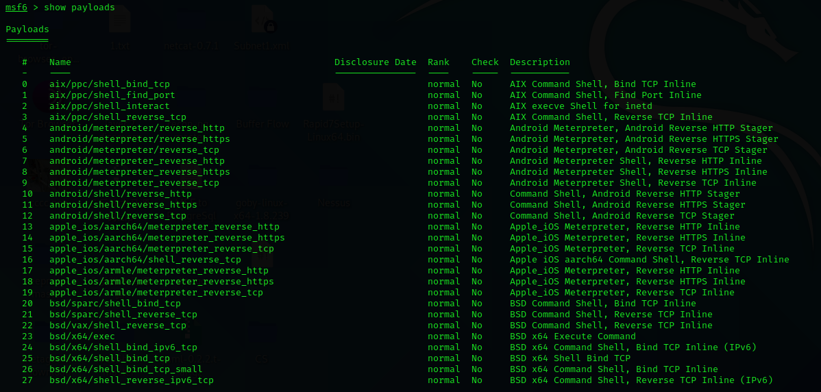 msf基础showpayloads