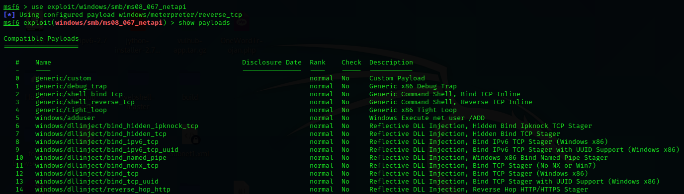 msf基础showpayloads