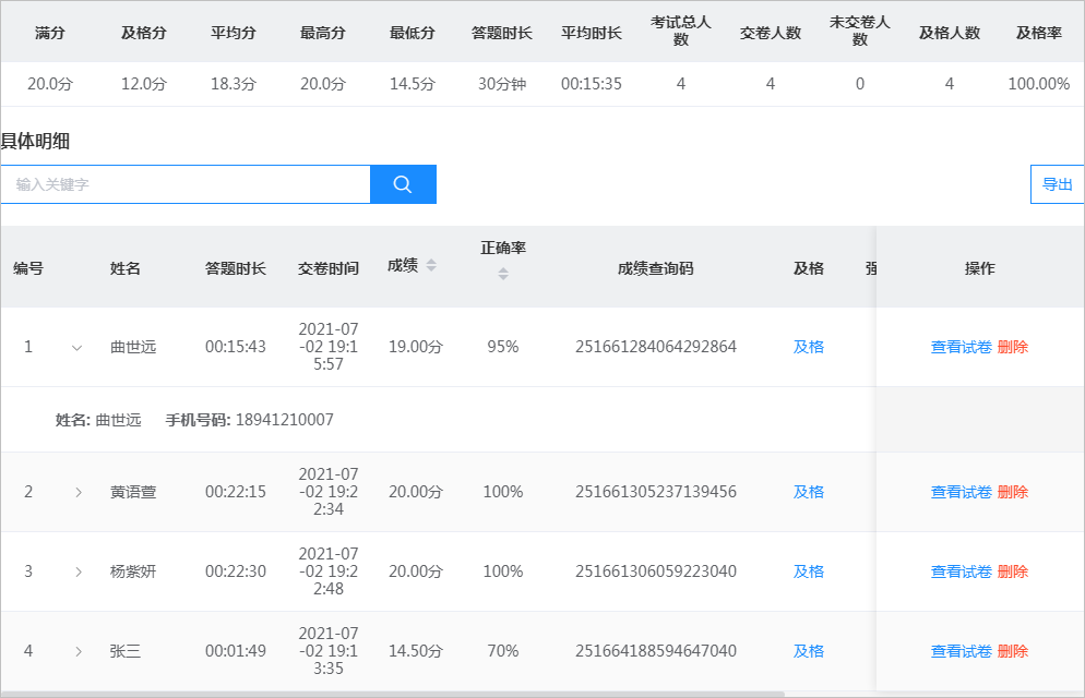 ▲ 图2.2 考试结果