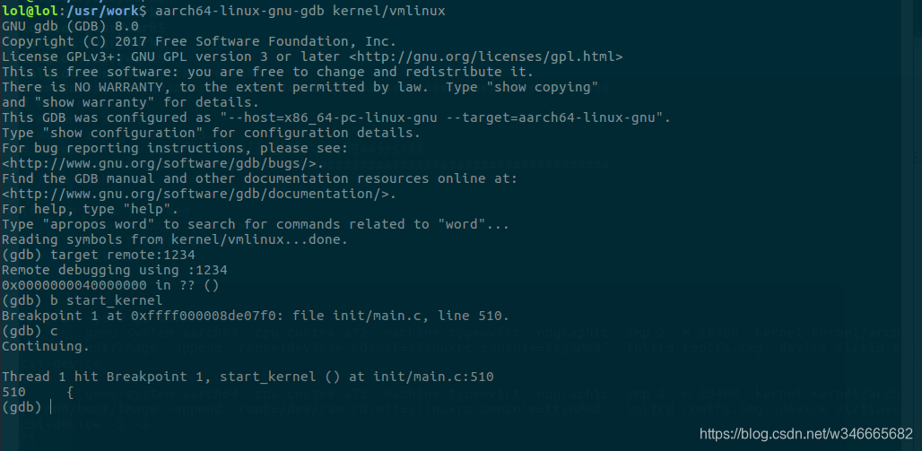 QEMU实现gdb调试(虚拟硬件)arm64 linux内核以及arm64应用程序_aarch64-linux-gnu-gcc 5.4.0 ...