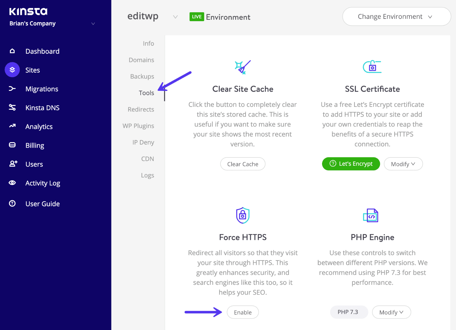 在 MyKinsta 上强制使用HTTPS
