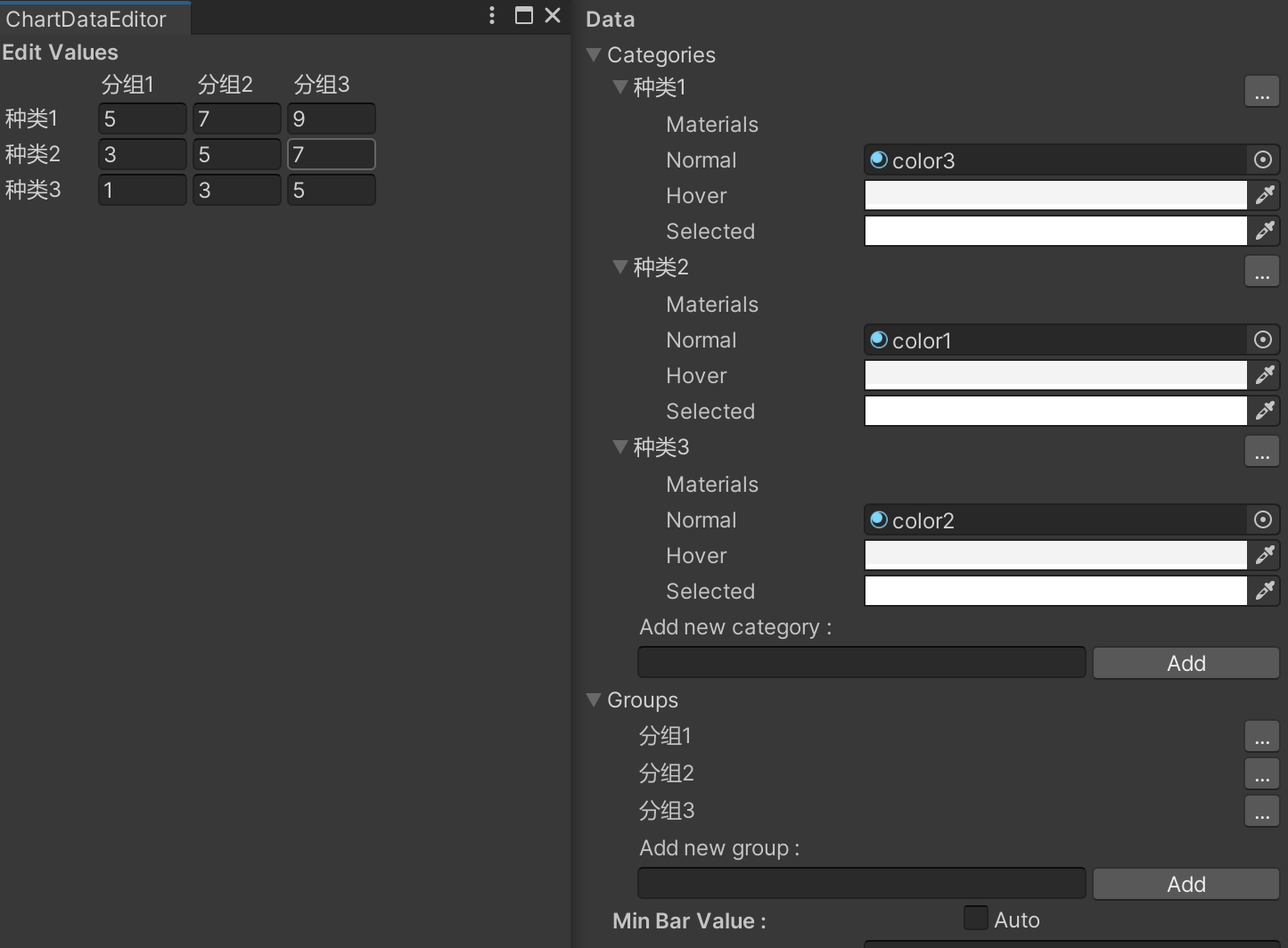 Unity3d 使用Chart And Graph插件进行数据可视化（柱状图、折线图、饼图等）基本使用