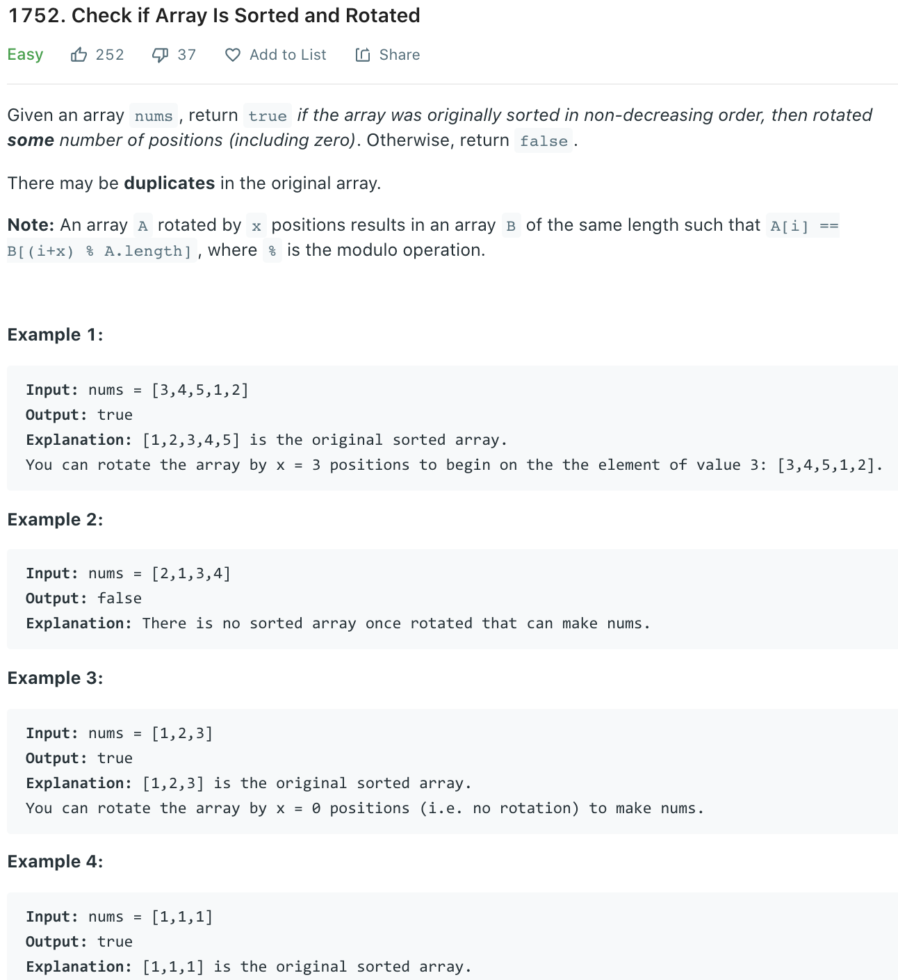 Check if Array Is Sorted and Rotated