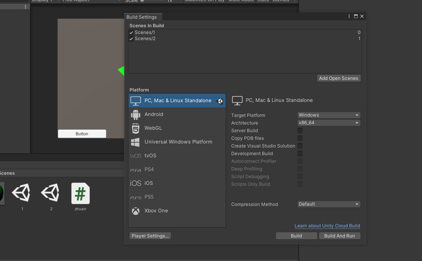 [unity3d]使用“Button按钮“实现场景跳转_unity3d button demo_紫界子敬的博客-CSDN博客