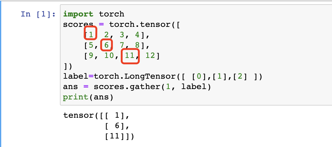 torch.gather()取每行中不同列的元素