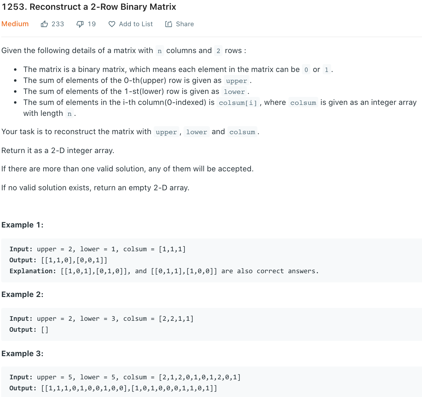 Reconstruct a 2-Row Binary Matrix