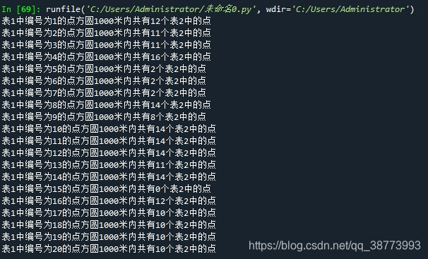 python根据两组GPS经纬度excel坐标数据，计算其中一组坐标点方圆1000米内另一组坐标点的个数