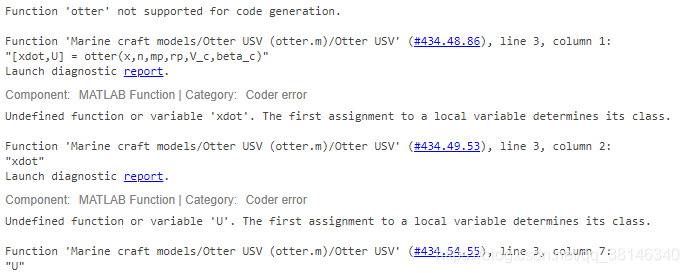 simlink里面MATLAB Function ‘xxx‘ not supported for code generation ...