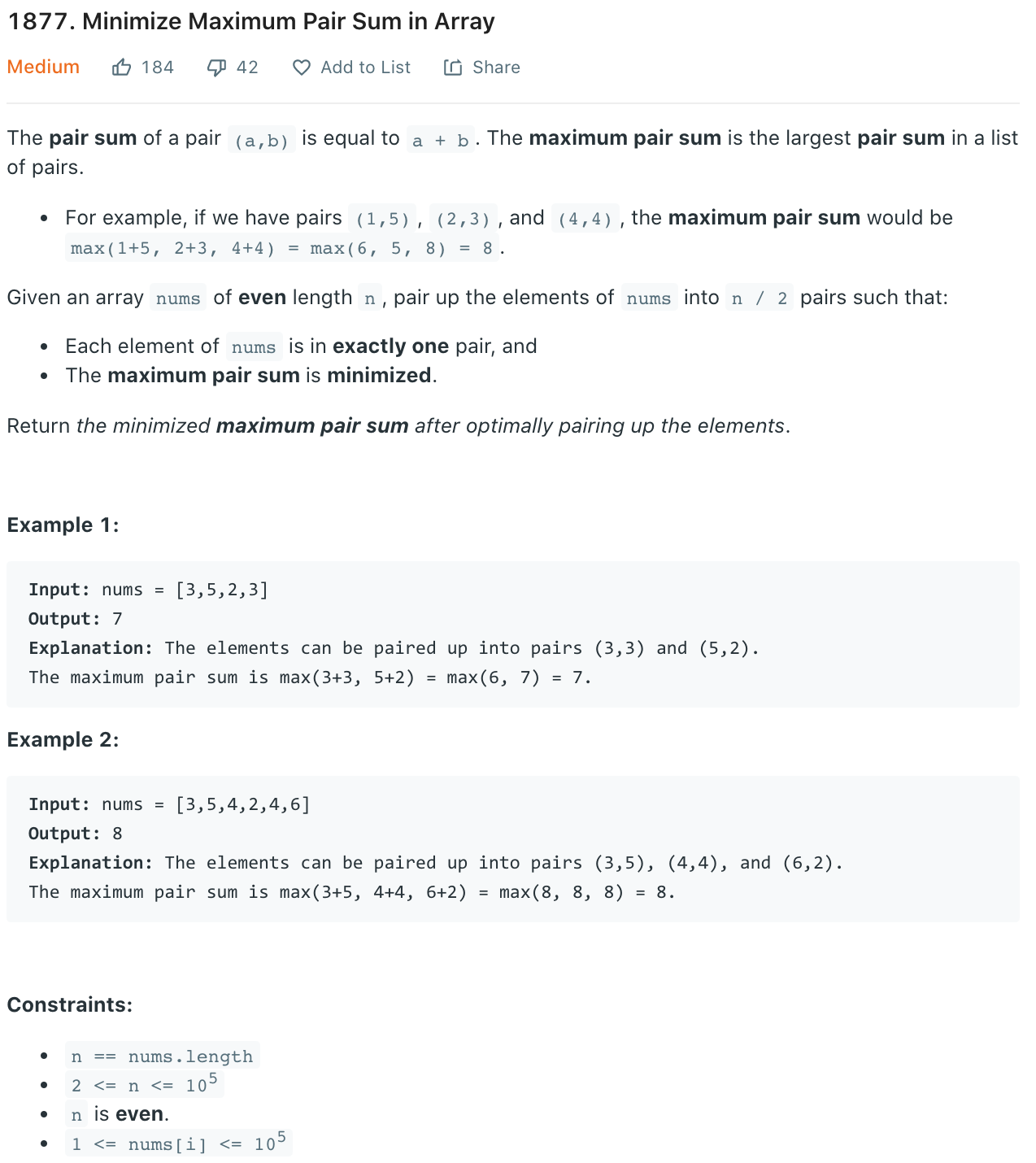 Minimize Maximum Pair Sum in Array