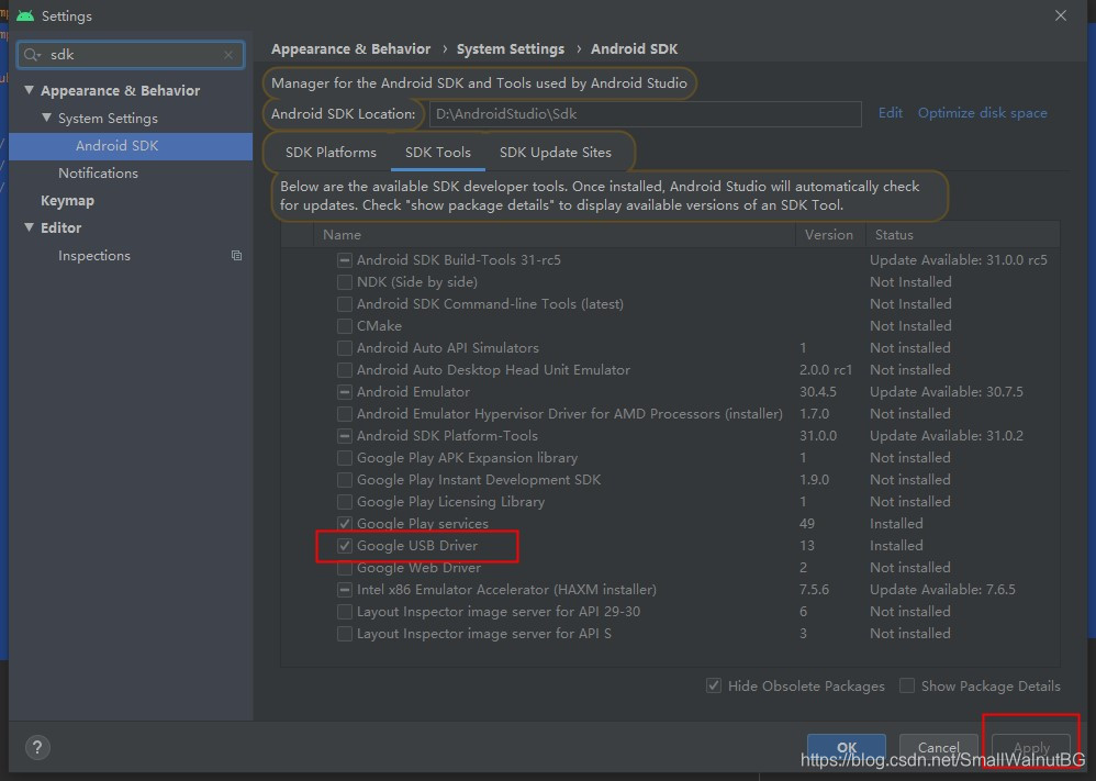 Android studio -> Setting -> SDK