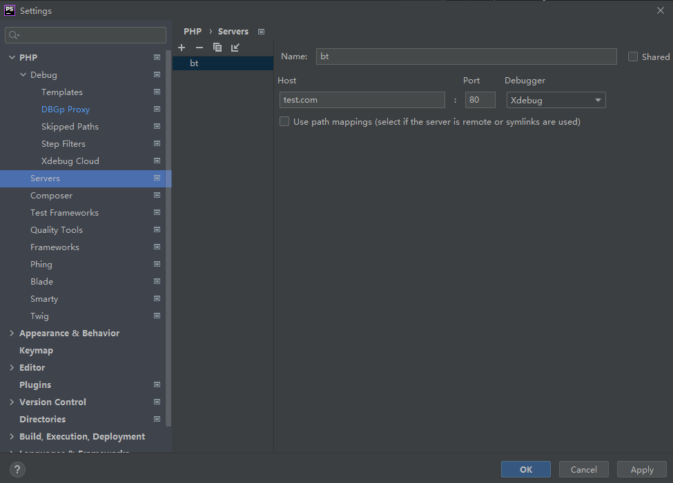 phpstorm xdebug validation script file