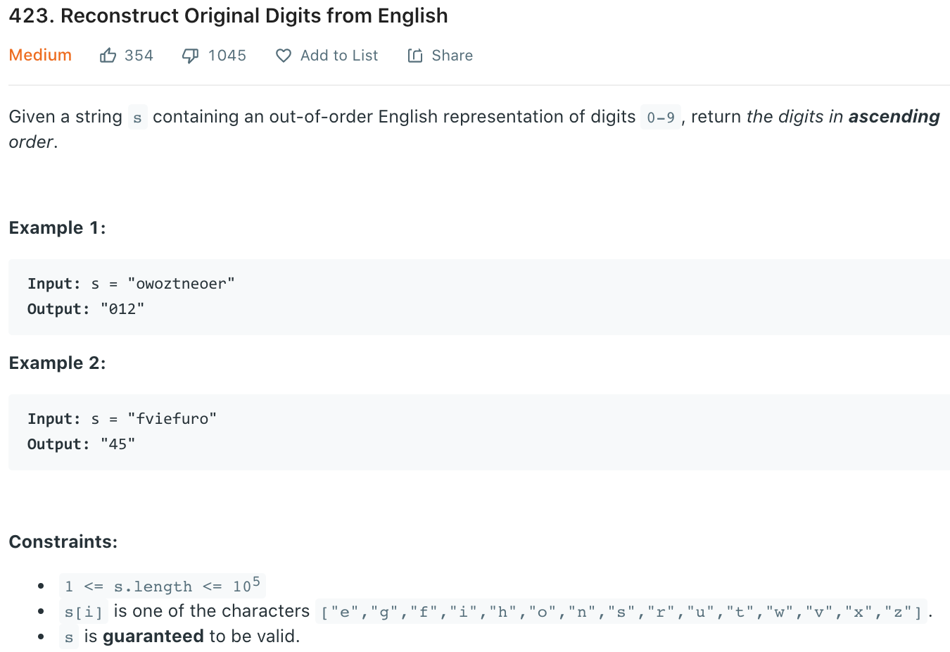 Reconstruct Original Digits from English