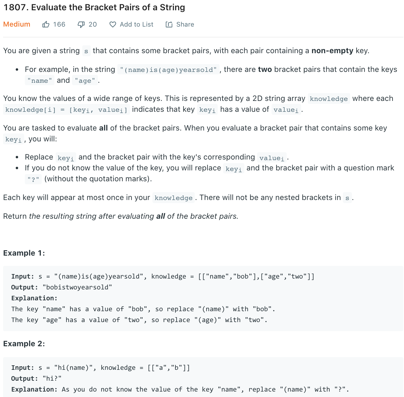 Evaluate the Bracket Pairs of a String