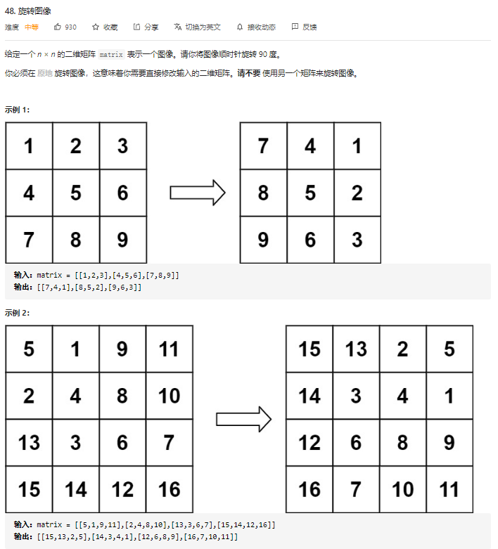 Leetcode 数组 题号 48 旋转图像 胡侃有料的博客 Csdn博客