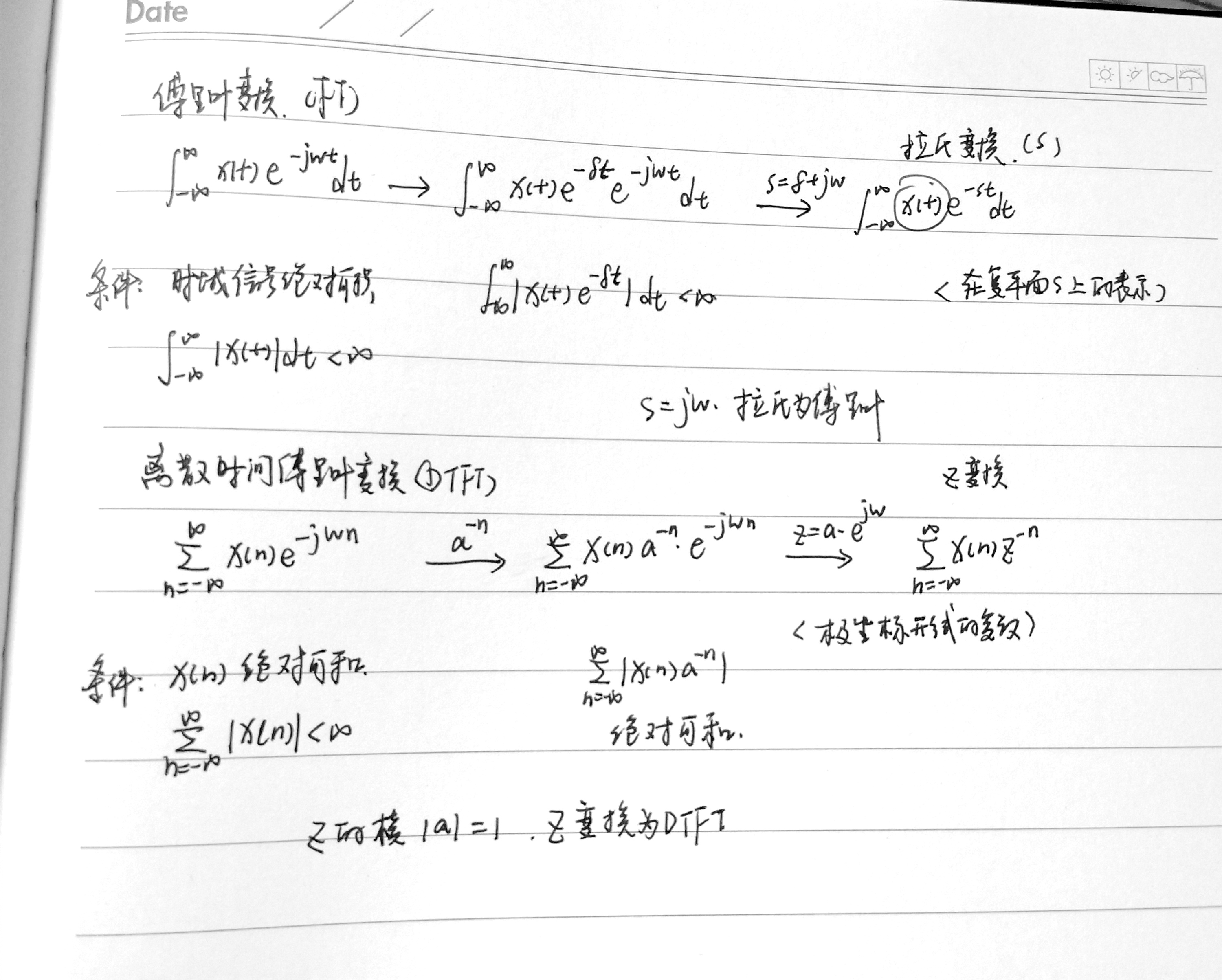 信号与系统 傅里叶变换 拉普拉斯变换 z变换所有公式和性质 三个变换的联系 整理