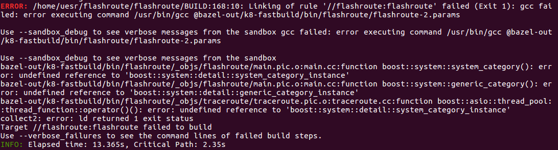 【Bazel】error Executing Command /usr/bin/gcc @bazel-out/k8-fastbuild/bin ...