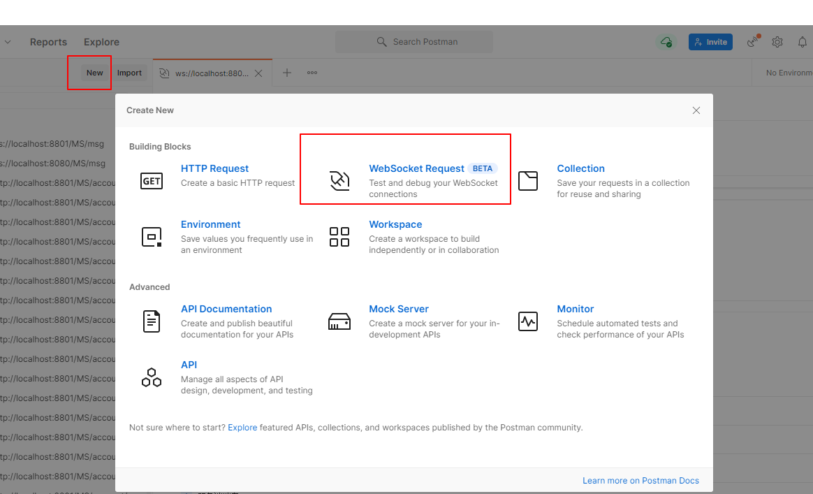 postman websocket
