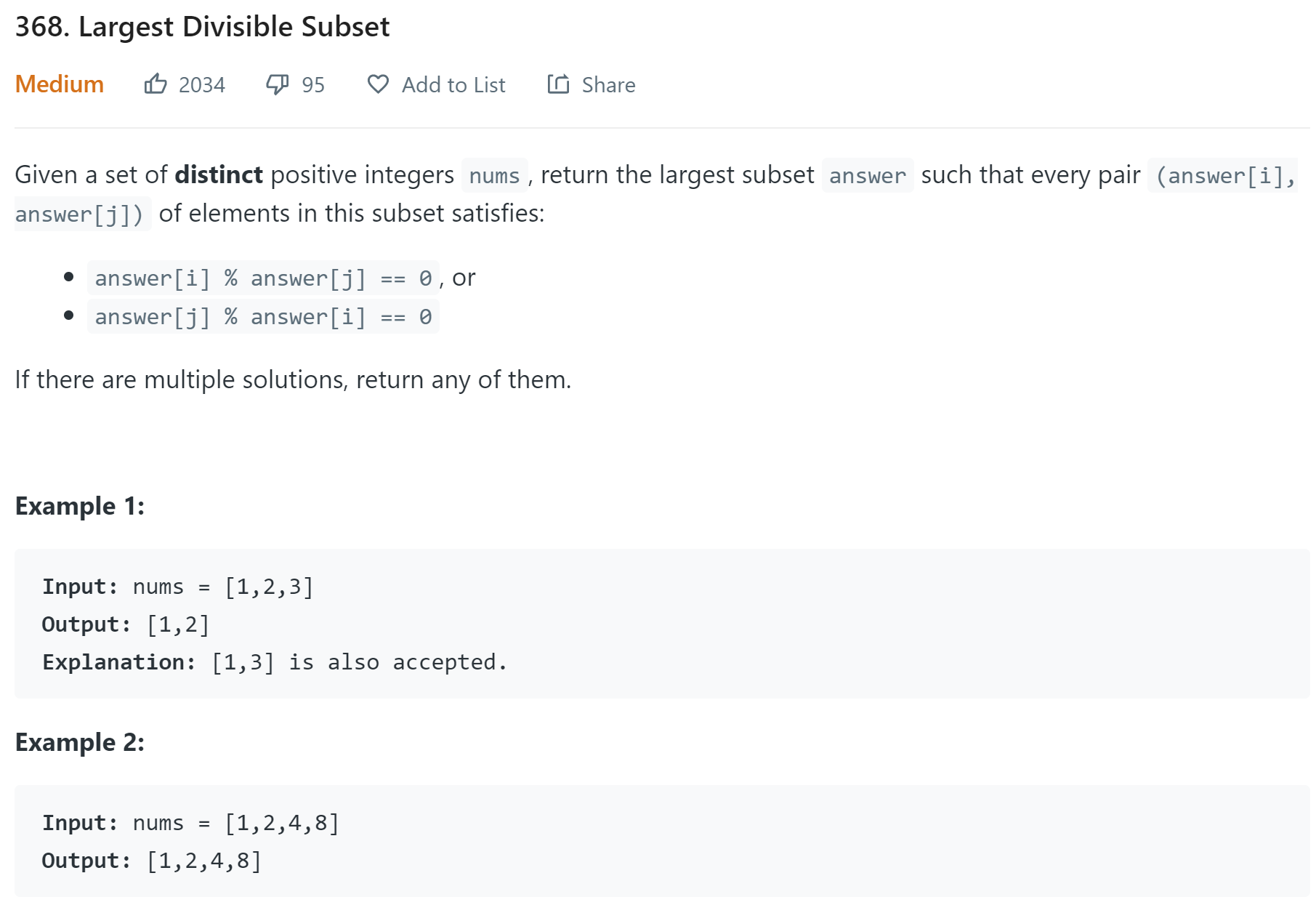 leetcode 368. Largest Divisible Subset | 368. 最大整除子集（动态 