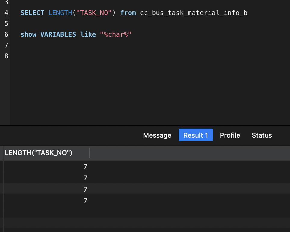 mysql使用字符函数length，获取参数值的字节个数