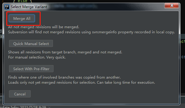 IDEA使用svn进行代码分支合并