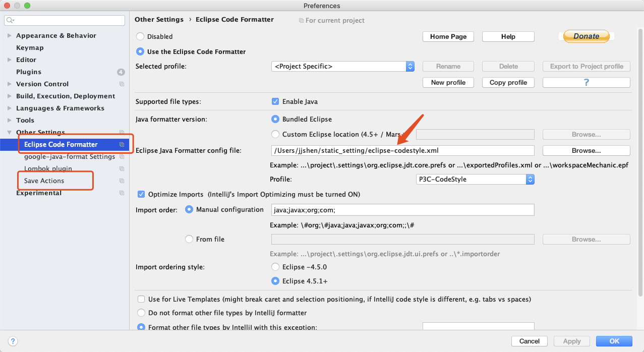 eclipse code formatter to intellif