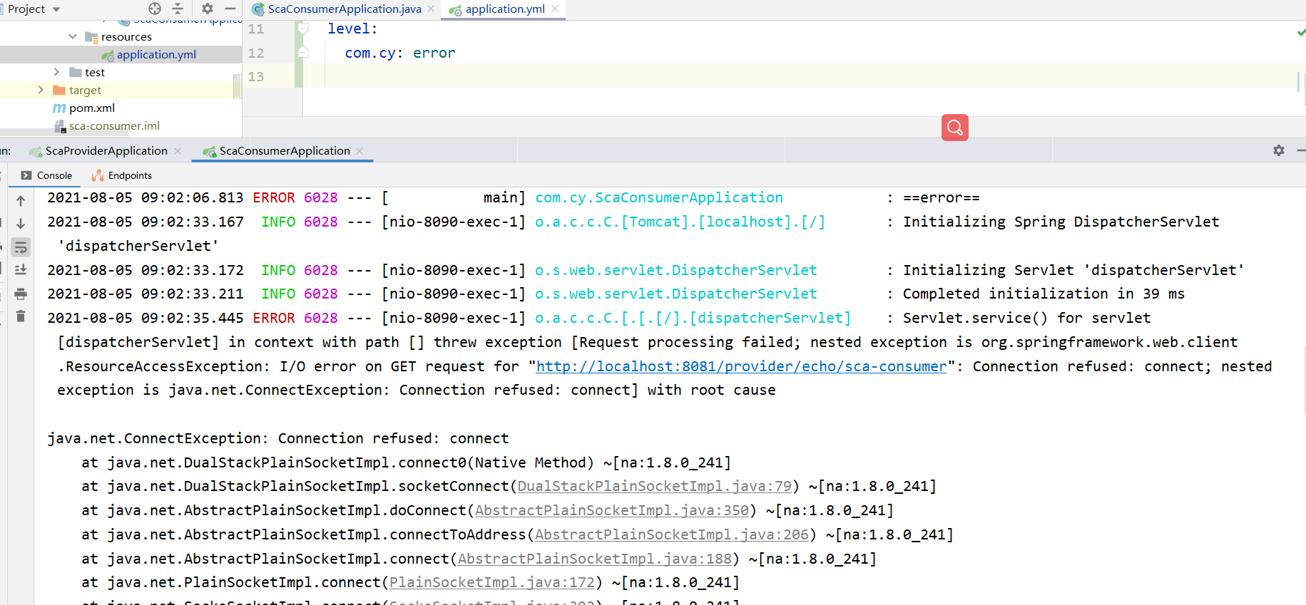 Connection refused connect； nested exception is