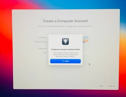 记录Mac M1版本设备， 重装系统后”计算机账户创建失败“问题