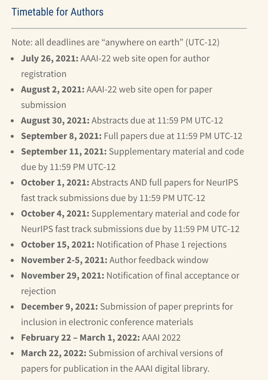 AAAI 2022 顶会投稿须知！附重要时间节点_顶会注册CSDN博客