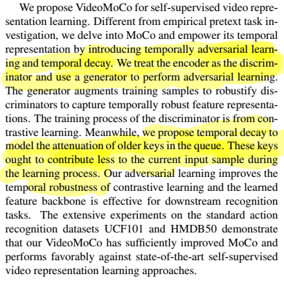 (CVPR2021) Video MoCo: Contrastive Video Representation Learning with Temporally Adversarial Example