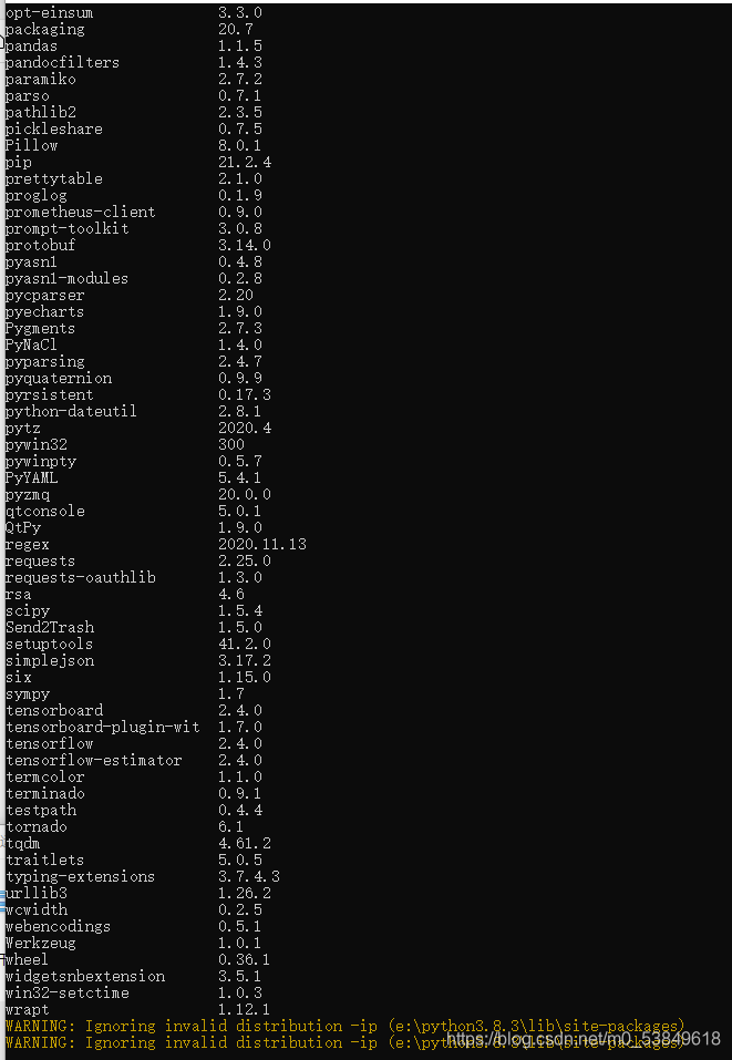 Python:使用pip命令时出现WARNING:Ignoring invalid distribution Python安装目录\lib ...