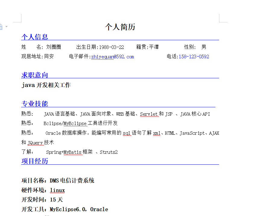 Java程序员面试简历模板（30套简历模板+300套简历）