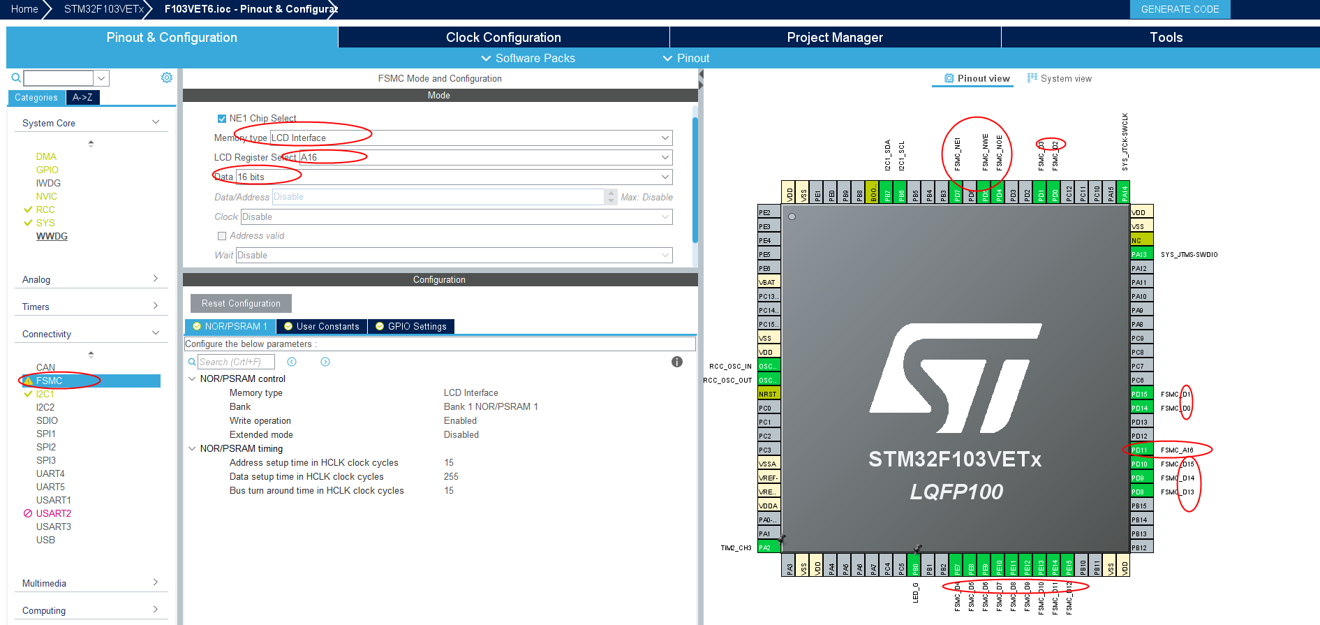 stm32f103使用fsmc模拟8080时序驱动lcd屏幕(ili9341)  配置使用stem