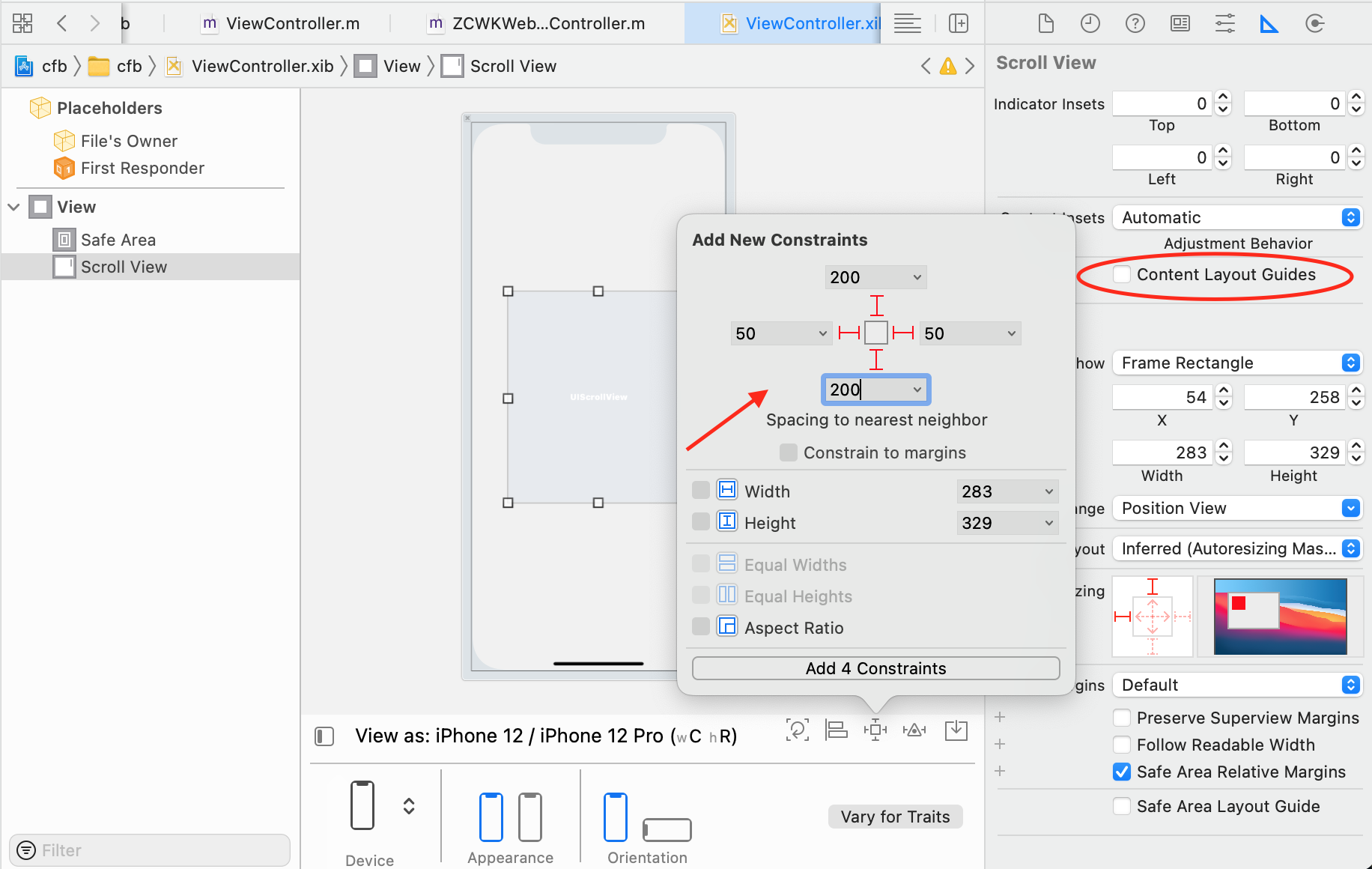  Xib Storyboard UIScrollView has Ambiguous Scrollable Content