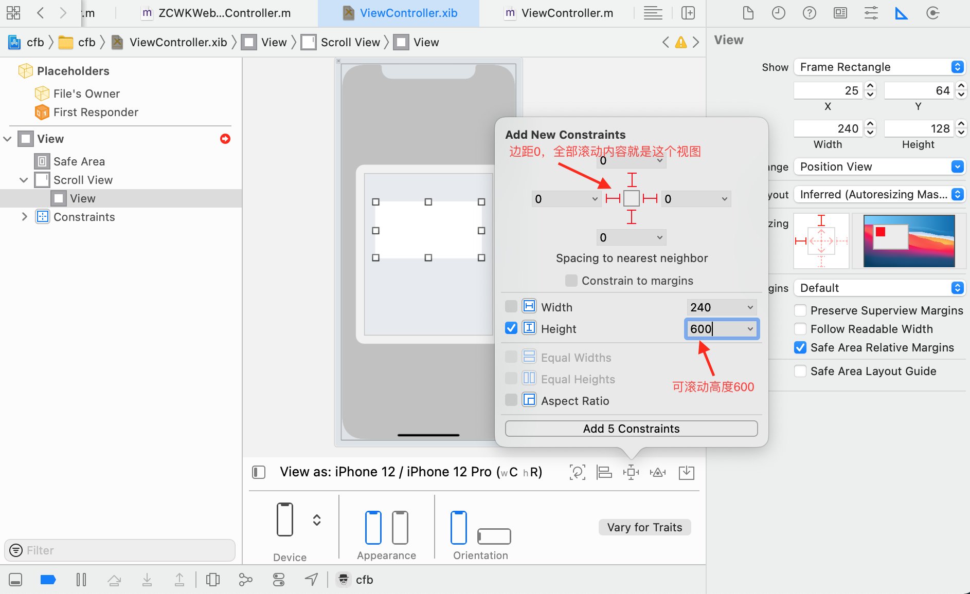  Xib Storyboard UIScrollView has Ambiguous Scrollable Content