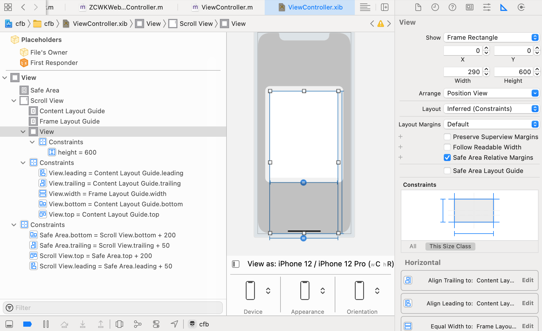  Xib Storyboard UIScrollView has Ambiguous Scrollable Content