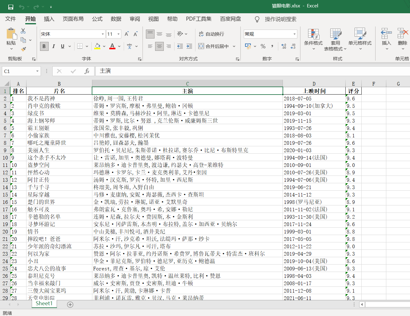 python爬虫基础案例——爬取猫眼电影并保存数据到excel