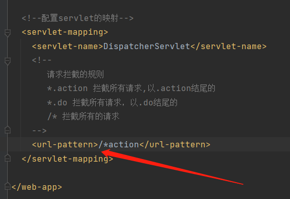 Caused by: java.lang.IllegalArgumentException: servlet映射中的＜url pattern＞[*action]无效