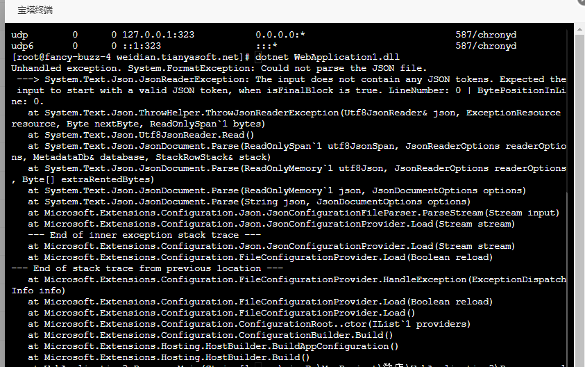 在Centos7 命令启动.net 5项目 出错Unhandled exception. System.FormatException ...
