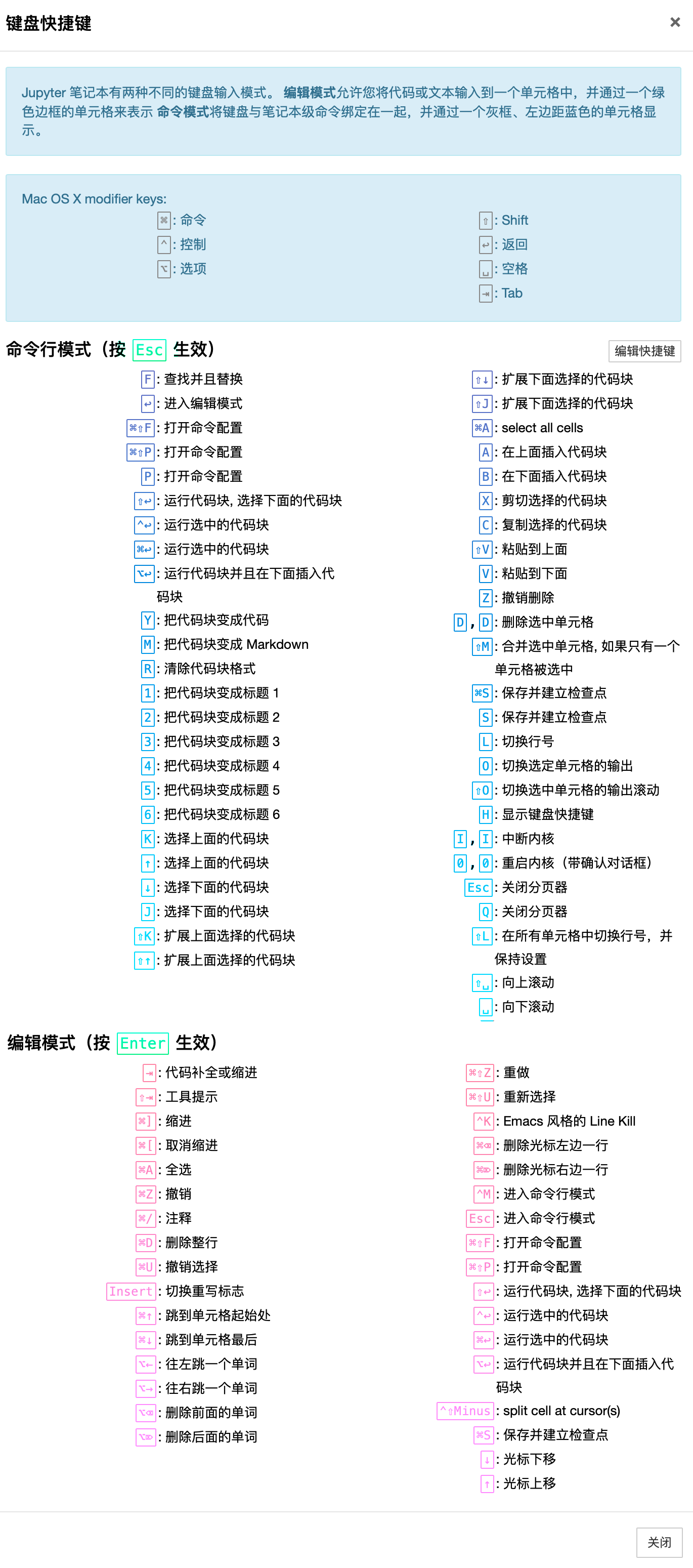 Jupyter 快捷键表（Mac）