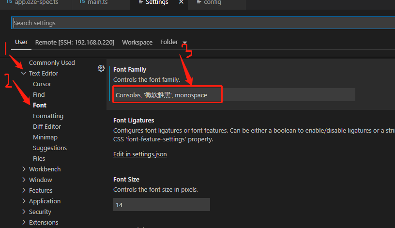 vscode 设定中文字体