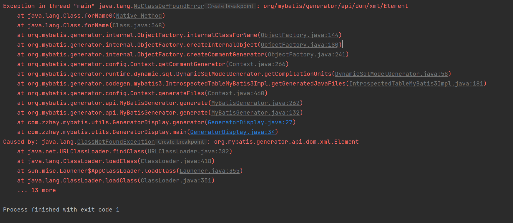 Exception in thread “main“ java.lang.NoClassDefFoundError org/mybatis