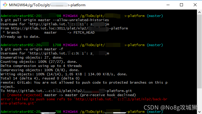 Git Push Master To Origin Master Was Rejected By Remote No8g CSDN