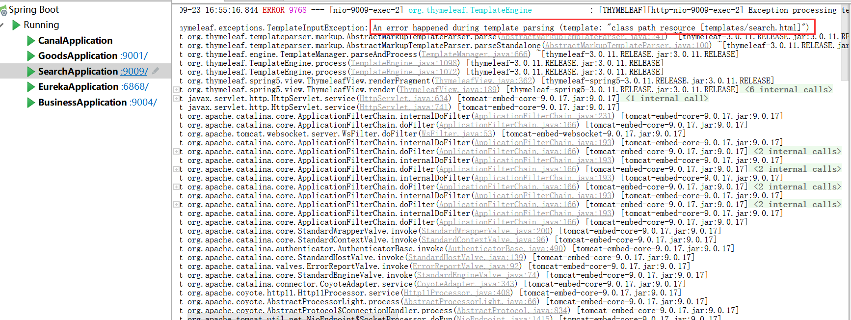 thymeleaf渲染搜索页面(template “class path resource [templates/serach.html