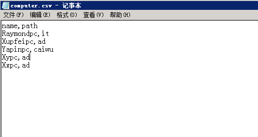 计算机生成了可选文字:
文件少〕编辑妞）格式（0〕查看仅〕帮助以〕
nalne,path
Ray功ondpc,it
监扣feipc,ad
纱inP丫al'
八ypC，乙q
Xxpc。ad