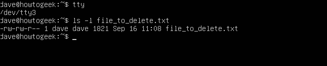 ls -l file_to_delete.txt in a terminal window