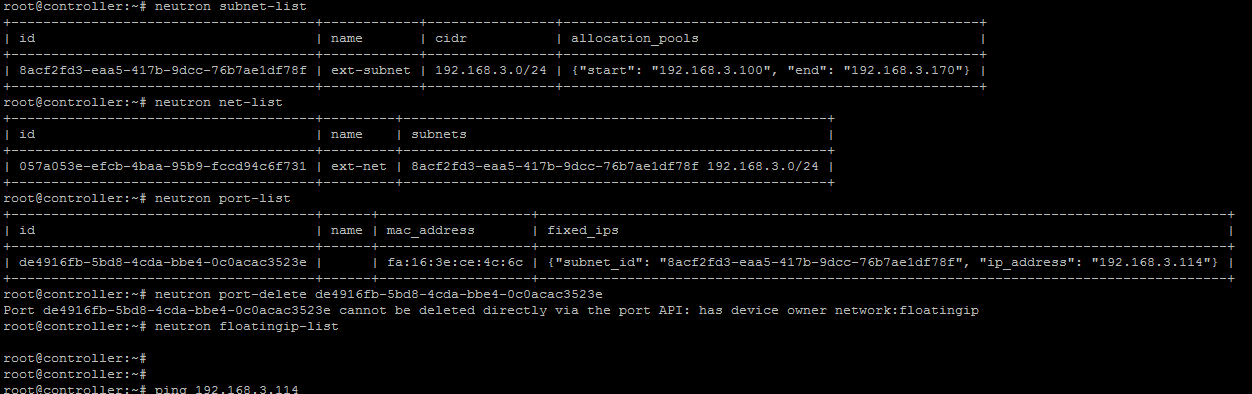 cannot be deleted directly via the port API: has device owner network:floatingip