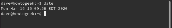 The "date" command in a terminal window.