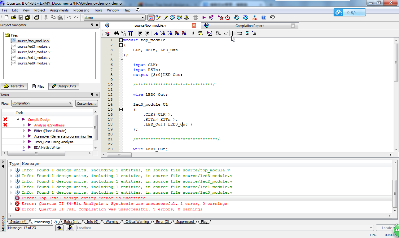 Error Toplevel design entity "demo" is undefinedCSDN博客