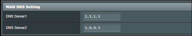 Cloudflare DNS server options an on ASUS router.