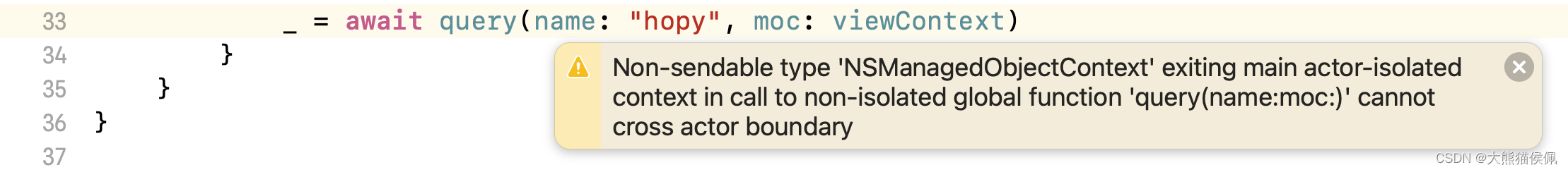 SwiftUI async/await 并发代码提示 Non-sendable type cannot cross actor boundary 警告的解决